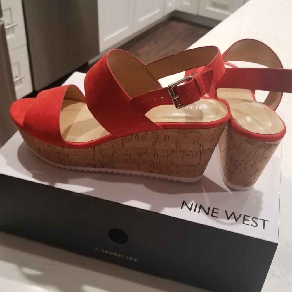 NIB Nine West Dina2 Red Wedge Sandal